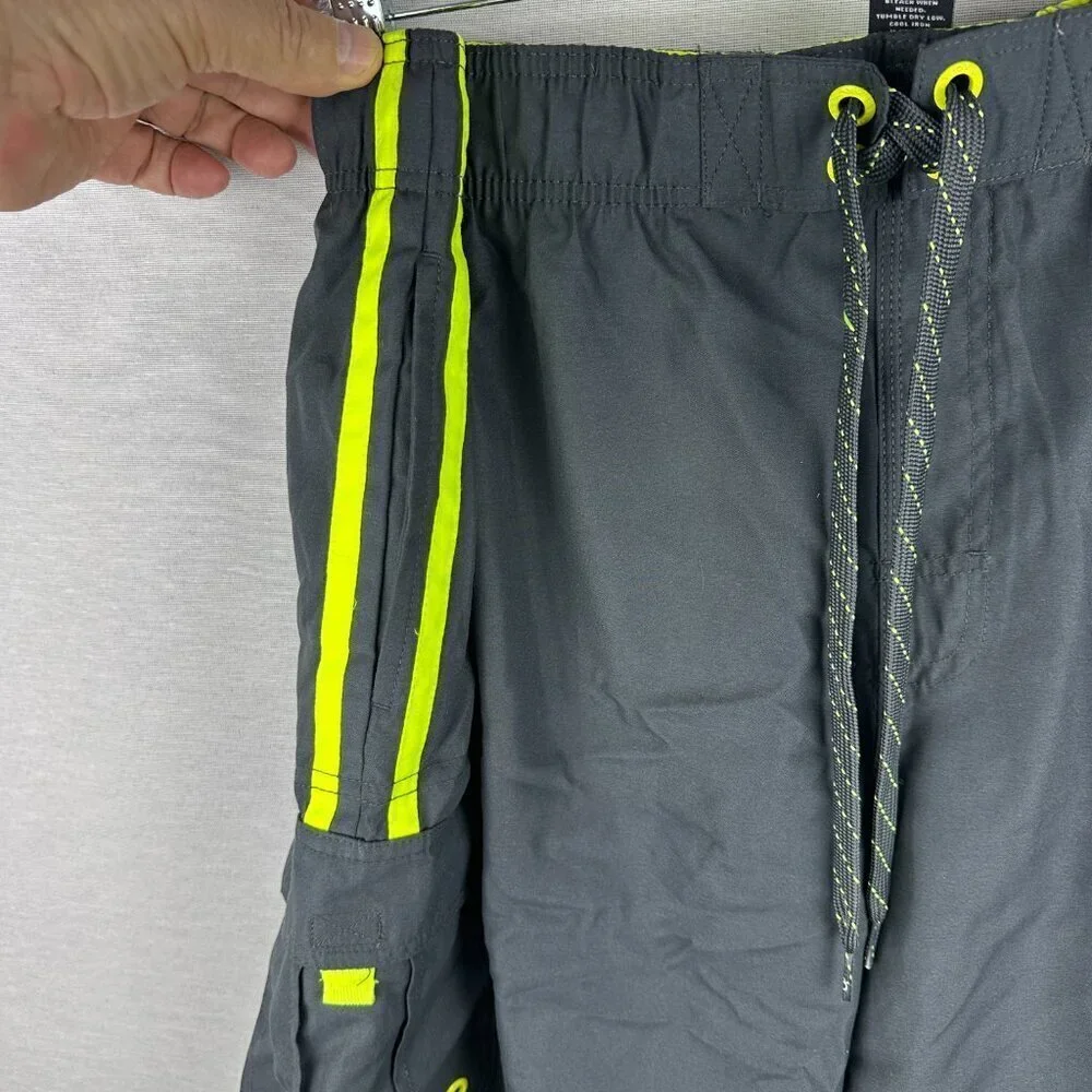 OCEAN PACIFIC OP LINED SWIM TRUNKS SHORTS MEN'S SIZE XL 40-42 GRAY GREEN NEON